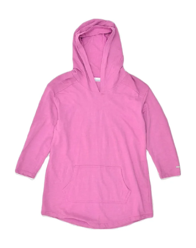 COLUMBIA Womens Hoodie Jumper UK 14 Medium Pink Cotton Hoodie with Elastic Cuffs Stretchable Comfortable