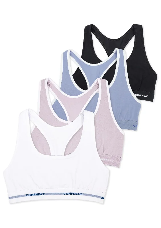 Comfneat Women's 4-Pack Everyday Bras Racerback No Padding Cotton Bralette Soft Cotton Bra