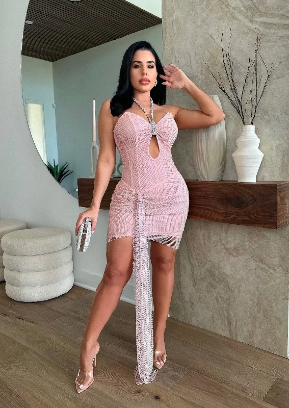 Cupids Kiss Rhinestones Ruched Mini Dress Pink Cozy Wraparound Mini Dress