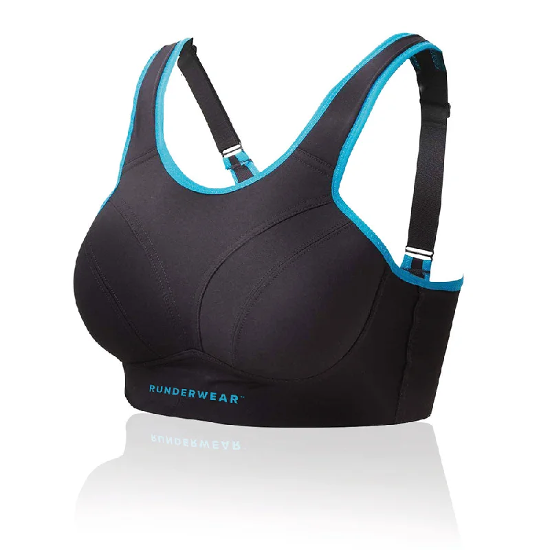 Easy-On Support Running Bra (D-H) - Black/Cyan Comfortable Lounge Bra