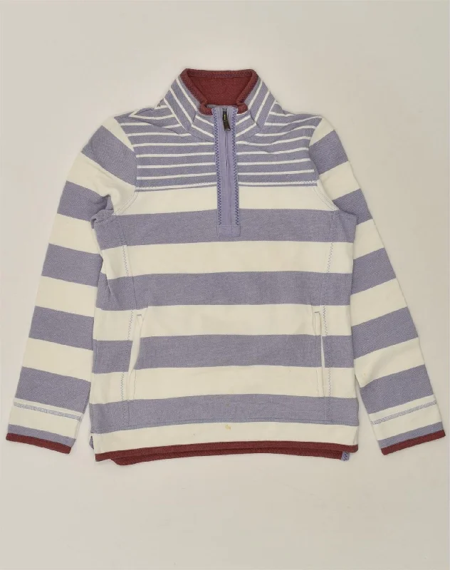 FAT FACE Womens Zip Neck Sweatshirt Jumper UK 8 Small Blue Striped Cotton Hoodie with Ribbed Cuffs Snug Fit Comfort