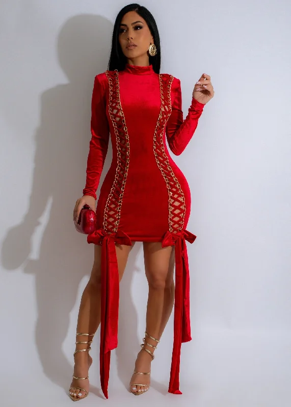 Fierce Embrace Velvet Mini Dress Red Stylish Short Sleeve Mini Dress