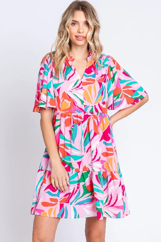 GeeGee Floral Ruffled Mini Dress Trendy A-Line Mini Dress