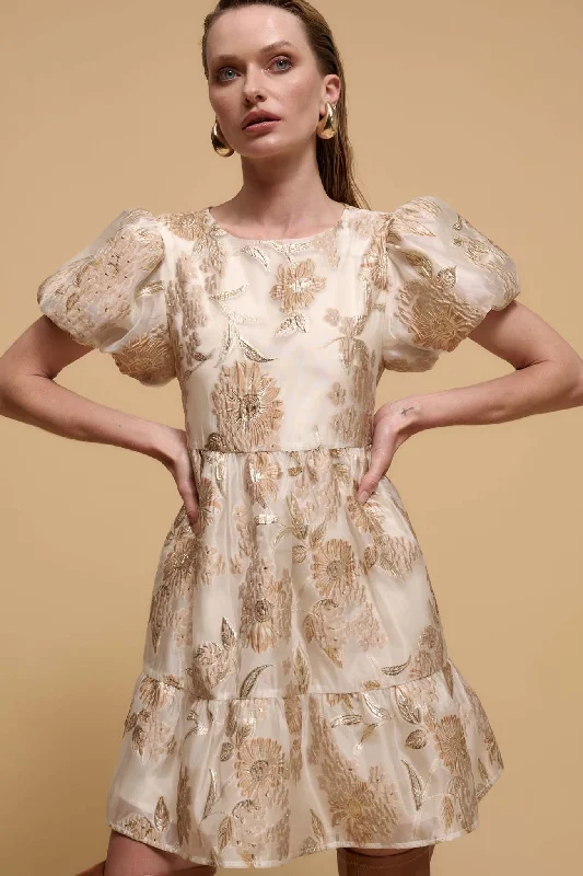 Golden Grove Metallic Floral Brocade Mini Dress Stylish Floral Print Mini Dress