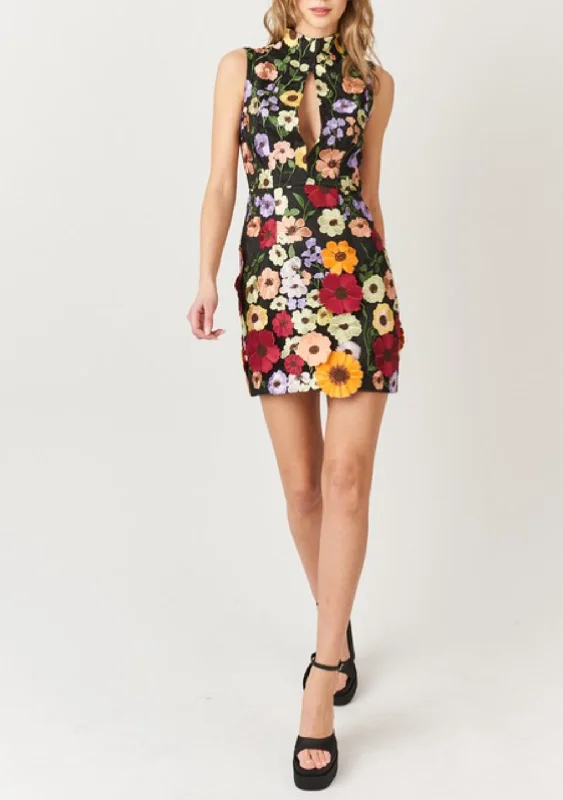 Hariot Appliqué Floral Mini Dress Elegant Vintage Mini Dress