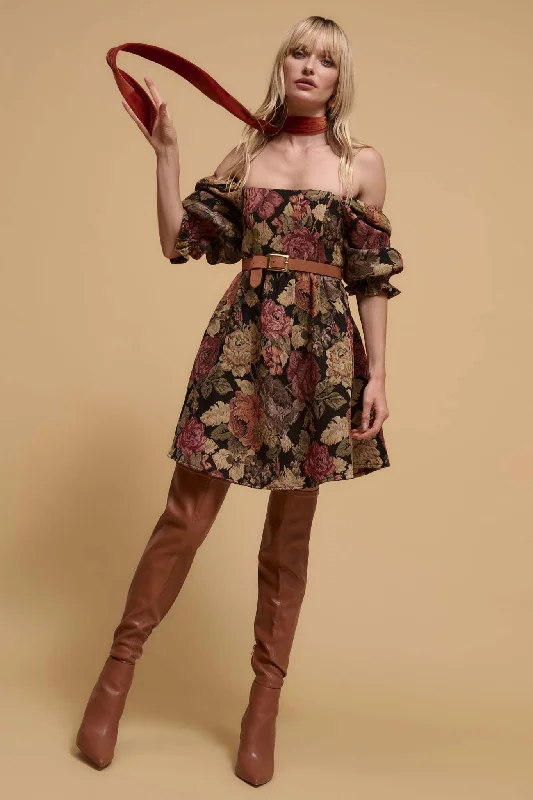 Haute Harvest Floral Tapestry Babydoll Mini Dress Stylish Ruffle Mini Dress