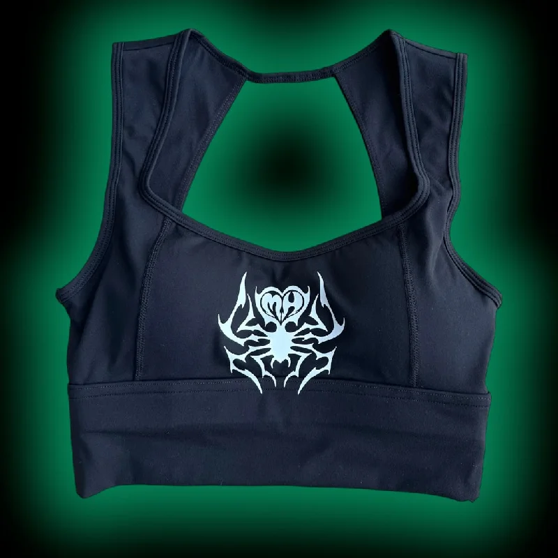 IRON VENOM-BLACK OPEN BACK BRA Trendy Sports Bra