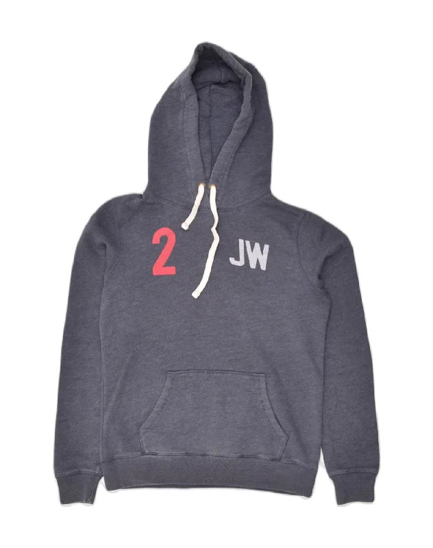 JACK WILLS Womens Graphic Hoodie Jumper UK 10 Small Grey Cotton Hoodie with Pocket Utility Practical