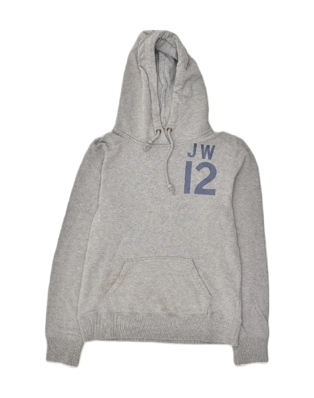 JACK WILLS Womens Graphic Hoodie Jumper UK 12 Medium Grey Cotton Hoodie with Exposed Zipper Edgy Industrial
