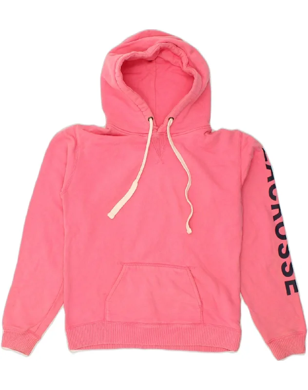 JACK WILLS Womens Graphic Hoodie Jumper UK 14 Medium Pink Cotton Hoodie with Snap Buttons Easy Quick