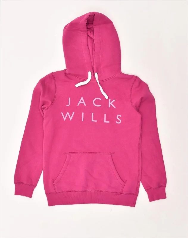 JACK WILLS Womens Graphic Hoodie Jumper UK 6 XS Pink Cotton Hoodie Jacket Zipper Layering