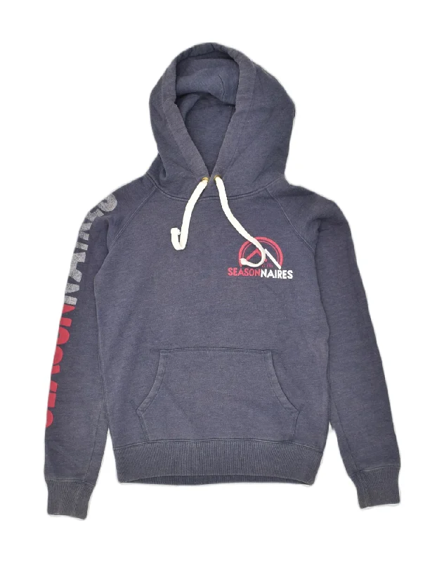 JACK WILLS Womens Graphic Hoodie Jumper UK 8 Small  Navy Blue Cotton Hoodie with Monochrome Minimalist Simple