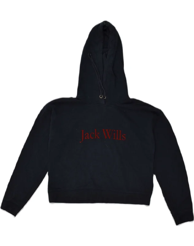 JACK WILLS Womens Hoodie Jumper UK 12 Medium Navy Blue Cotton Hooded Sweatshirt Casual Wear Street Style