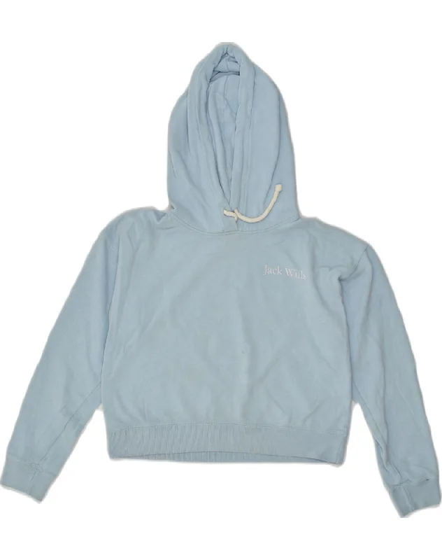 JACK WILLS Womens Hoodie Jumper UK 4 XS Blue Hoodie with Hem Frayed Vintage Worn