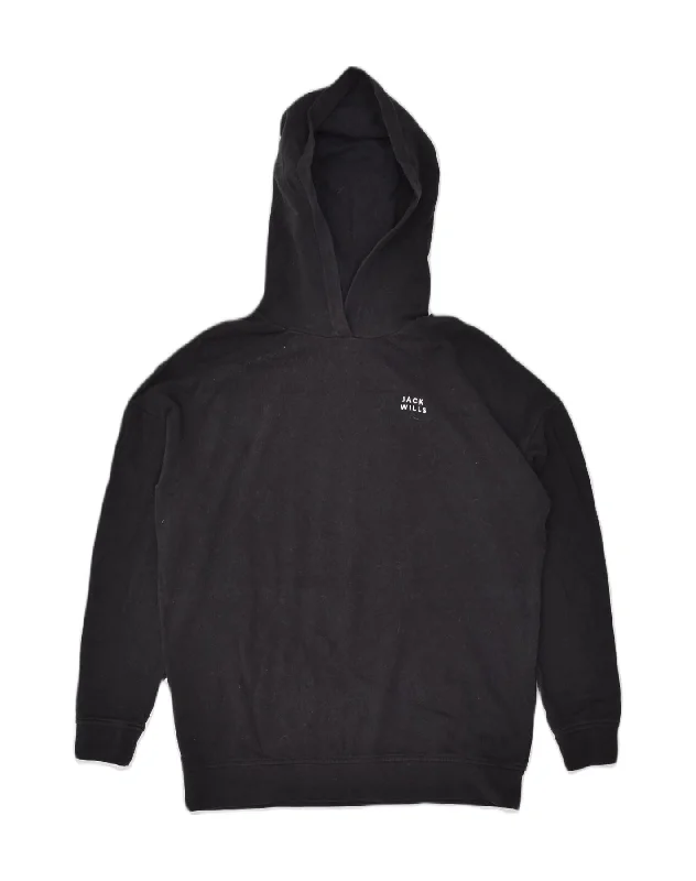 JACK WILLS Womens Hoodie Jumper UK 6 XS Black Cotton Cotton Hoodie Fleece Lining Warmth