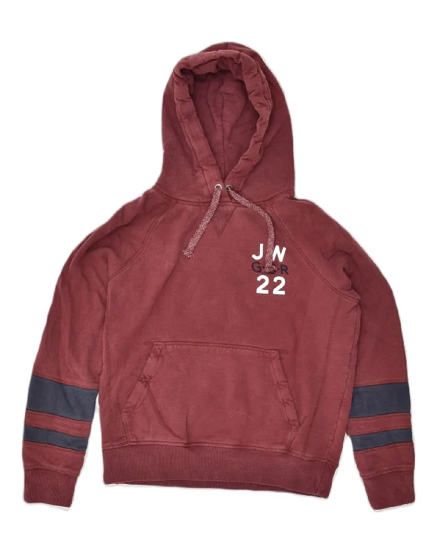 JACK WILLS Womens Loose Fit Graphic Hoodie Jumper UK 10 Small Burgundy Hoodie with Elastic Waist Stretchable Comfortable