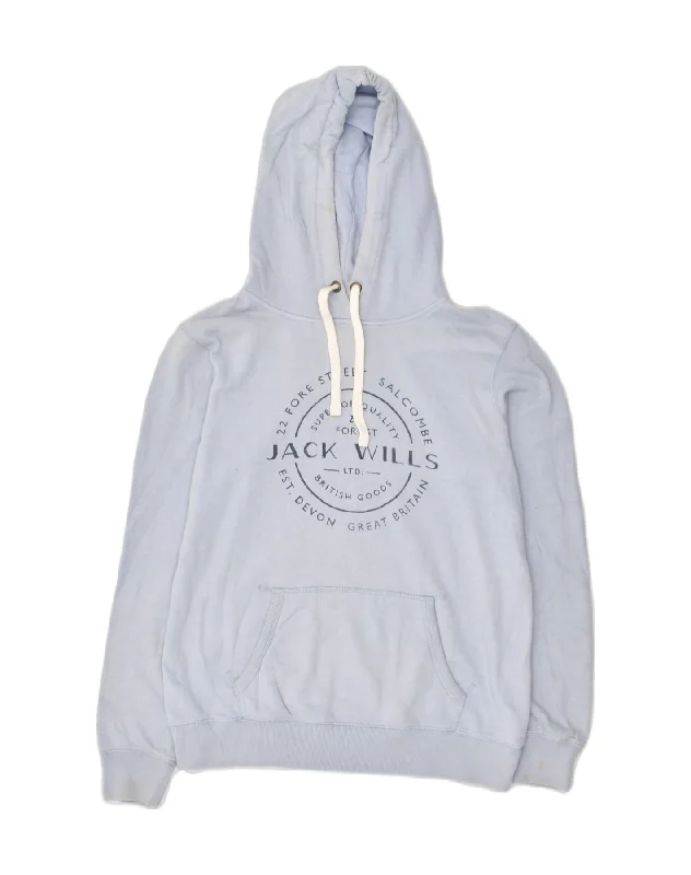 JACK WILLS Womens Loose Fit Graphic Hoodie Jumper UK 12 Medium Blue Cotton Hoodie with Zipper Placket Modern Functional