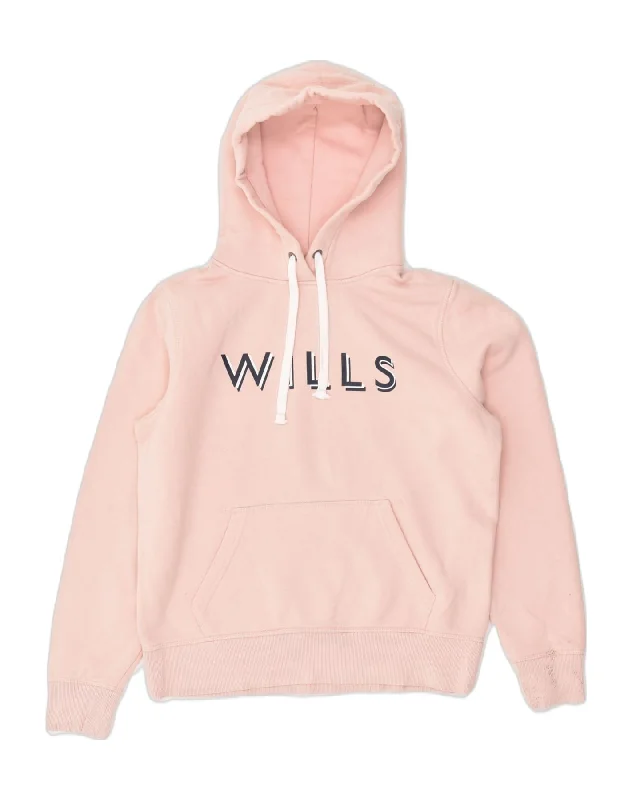 JACK WILLS Womens Loose Fit Graphic Hoodie Jumper UK 12 Medium  Pink Hoodie with Button Placket Classic Preppy