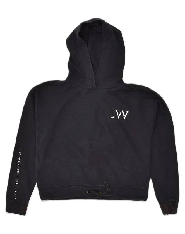JACK WILLS Womens Loose Fit Graphic Hoodie Jumper UK 8 Small  Black Cotton Hoodie with Double Zipper Versatile Adjustable