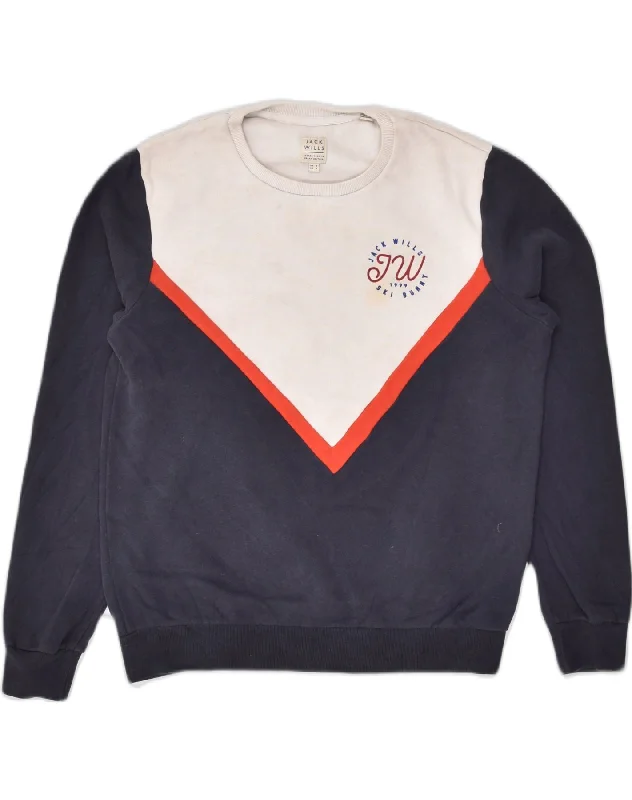 JACK WILLS Womens Loose Fit Sweatshirt Jumper UK 8 Small Navy Blue Hoodie with Full-Zip Functional Layering