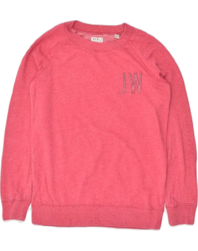 JACK WILLS Womens Loose Fit Sweatshirt Jumper UK 8 Small  Pink Cotton Hoodie with Hidden Zipper Minimalist Clean
