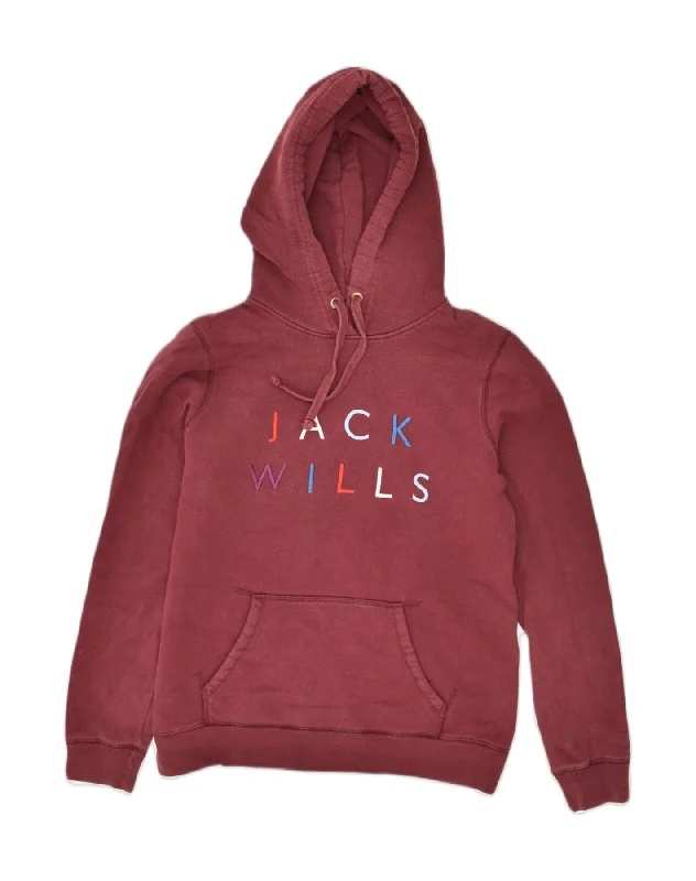 JACK WILLS Womens Oversized Graphic Hoodie Jumper UK 10 Small Burgundy Hoodie with Raglan Sleeves Sporty Comfortable