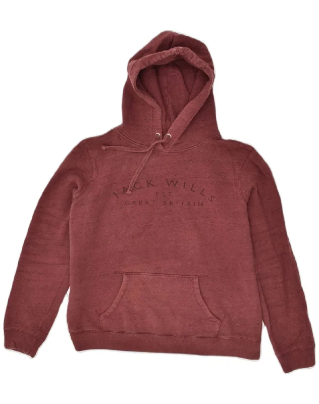 JACK WILLS Womens Oversized Graphic Hoodie Jumper UK 16 Large Burgundy Hoodie with Oversized Fit Loose Comfortable