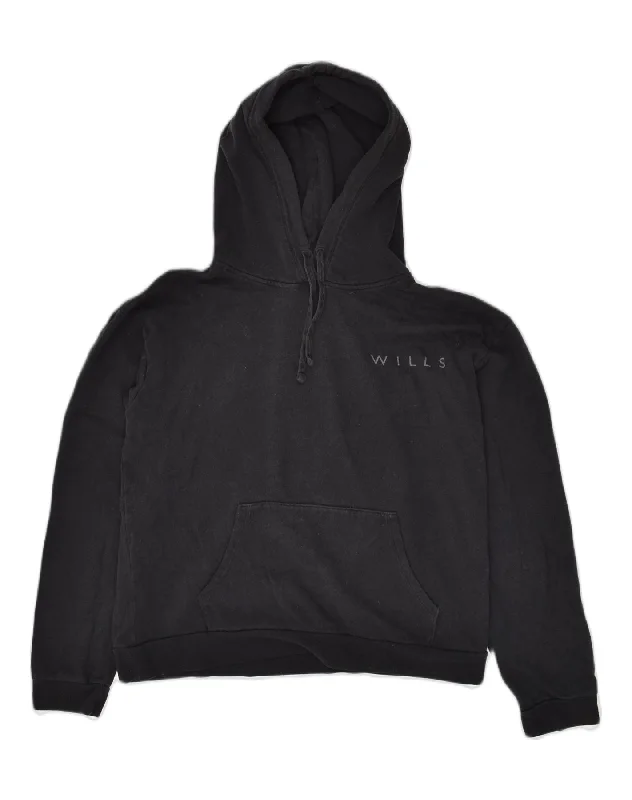 JACK WILLS Womens Oversized Hoodie Jumper UK 10 Small Black Cotton Hoodie with Distressed Vintage Worn