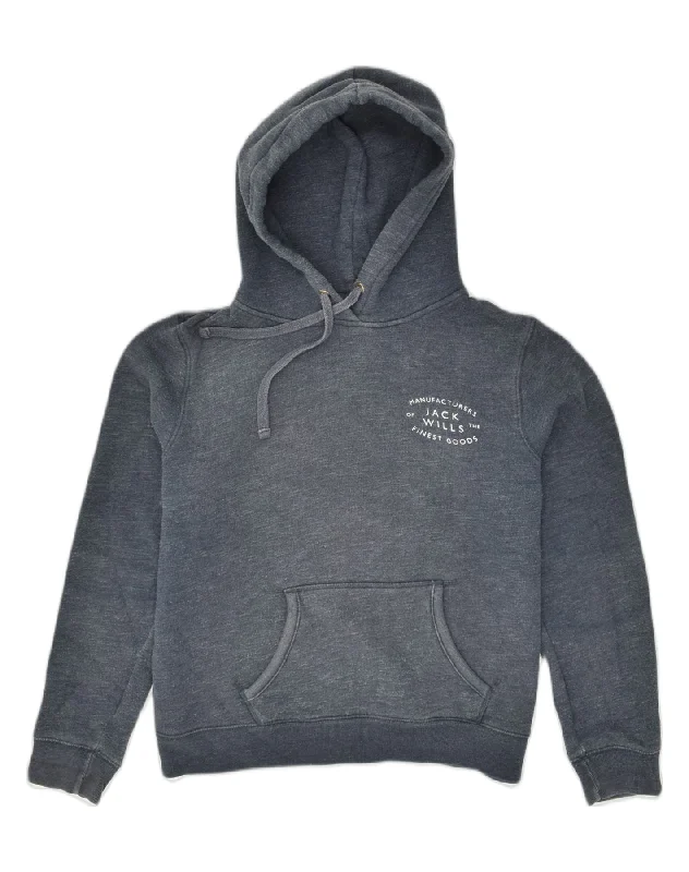 JACK WILLS Womens Oversized Hoodie Jumper UK 16 Large Navy Blue Polyester Hoodie with Longline Fit Extended Stylish