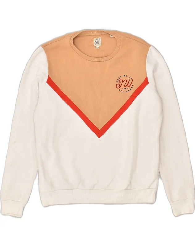 JACK WILLS Womens Sweatshirt Jumper UK 12 Medium  White Colourblock Cotton Hoodie with Cuffed Sleeves Snug Secure