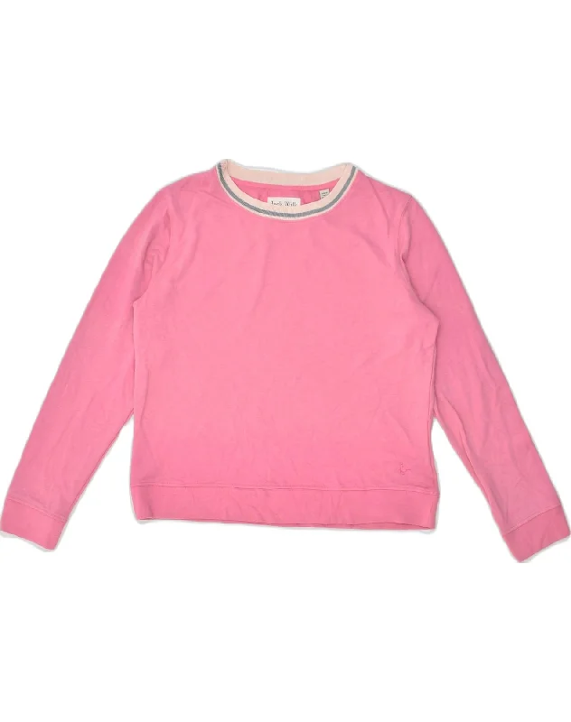JACK WILLS Womens Sweatshirt Jumper UK 14 Large  Pink Polyester Hoodie with Applique Textured Unique