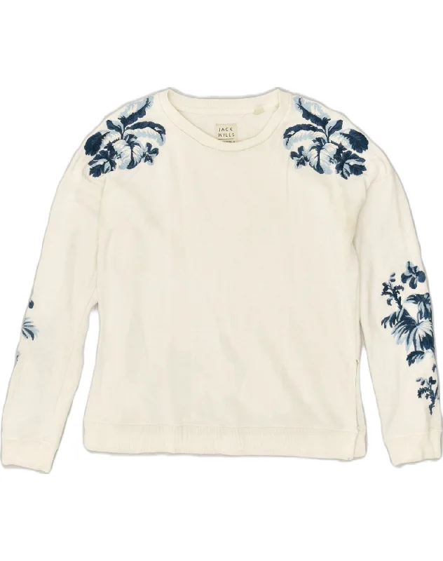 JACK WILLS Womens Sweatshirt Jumper UK 8 Small  White Cotton Hoodie with Bell Sleeves Flared Feminine