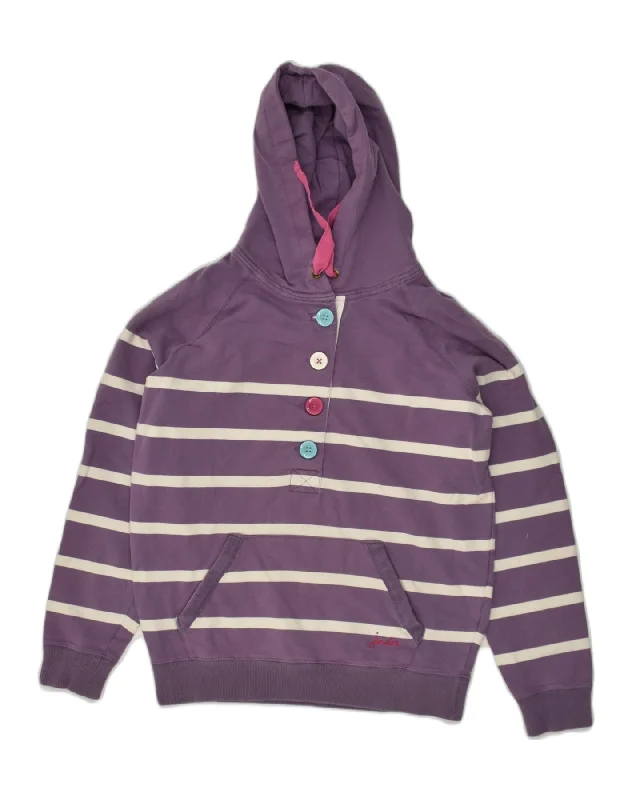 JOULES Womens Hoodie Jumper UK 10 Small Purple Striped Cotton Hoodie with Ribbed Hem Stretchable Secure