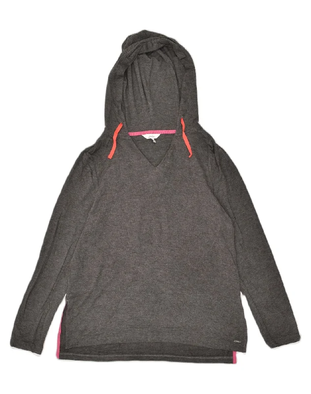 JOULES Womens Hoodie Jumper UK 12 Medium Grey Hoodie with Button Classic Timeless