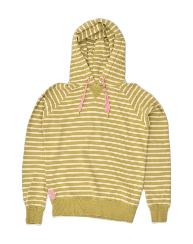 JOULES Womens Hoodie Jumper US 8 Medium Yellow Striped Cotton Hoodie with Cuffed Sleeves Snug Secure