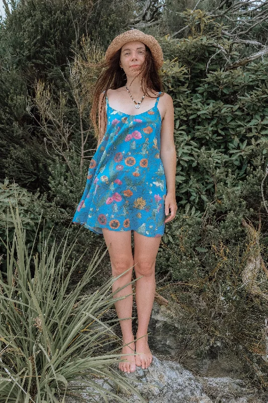 Lucia Mini Dress - Nymphs - Azure Comfortable Smocked Mini Dress