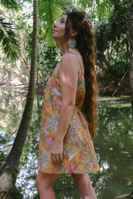 Lucia Mini Dress - Witch's Garden - Sunny Yellow Fashionable Boho-Chic Mini Dress