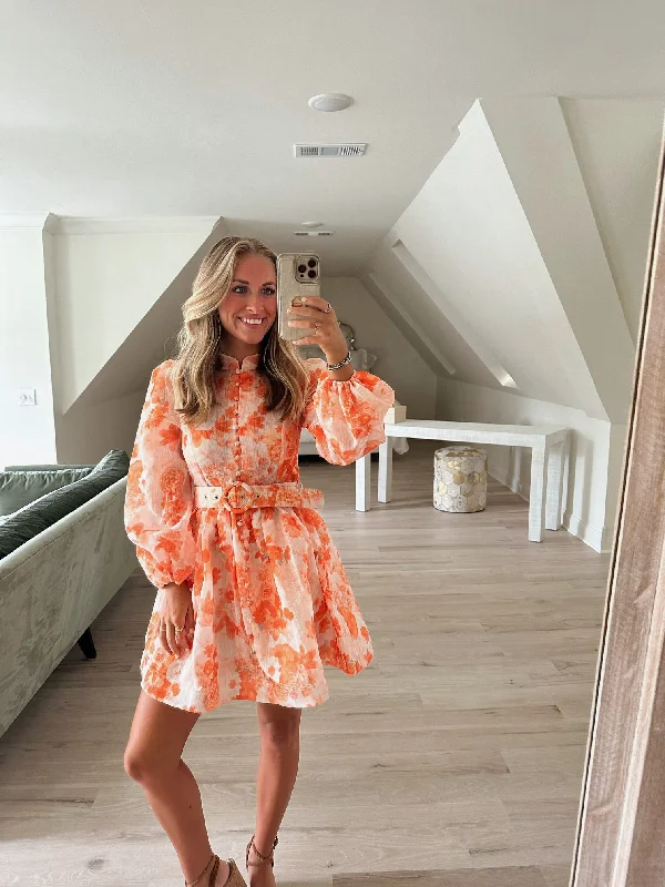 Match Maker Mini Dress - Orange Bouquet Chic Sleeveless Mini Dress
