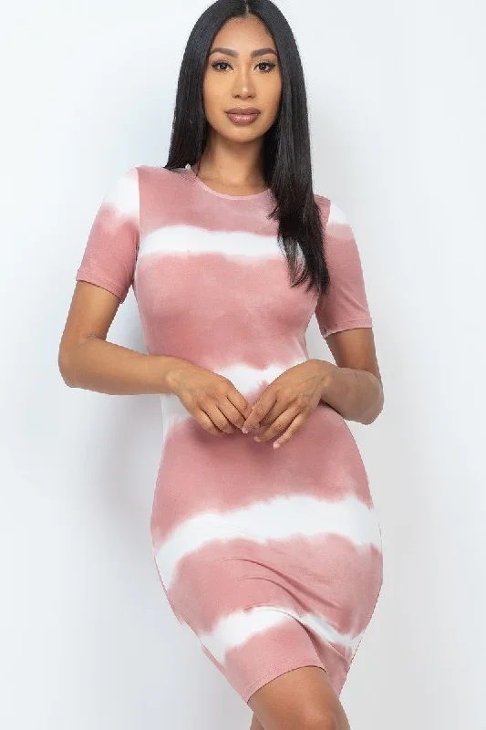 Mauve Tie-Dye Short Sleeve Mini Dress Cozy Wraparound Mini Dress