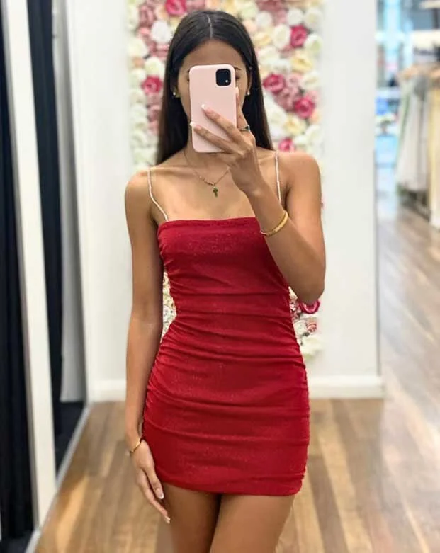 Maya Glitter Mini Dress - Red Classic Casual Mini Dress