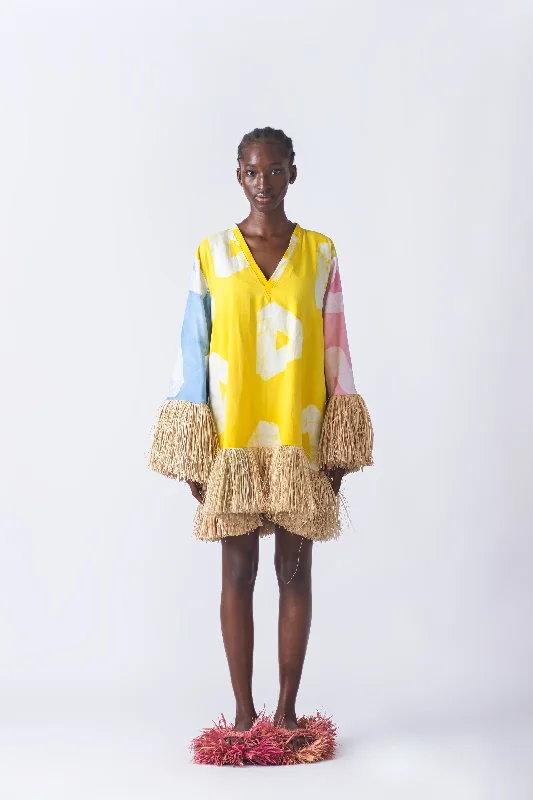 Raffia Doll Mini Dress - Multi Fashionable Pleated Mini Dress