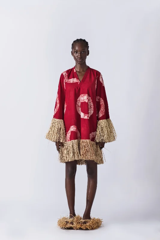 Raffia Doll Mini Dress - Red Comfortable Casual Mini Dress