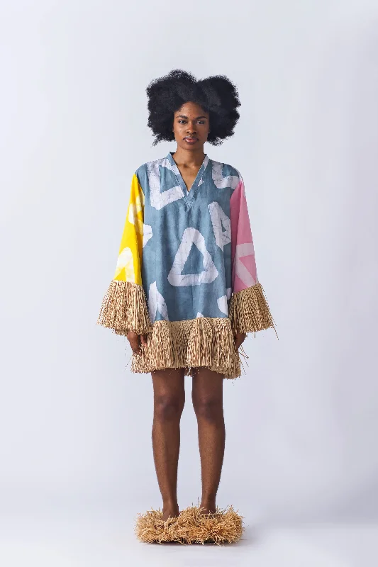 Raffia Doll Mini Dress - Multi Fashionable Lace-Trim Mini Dress
