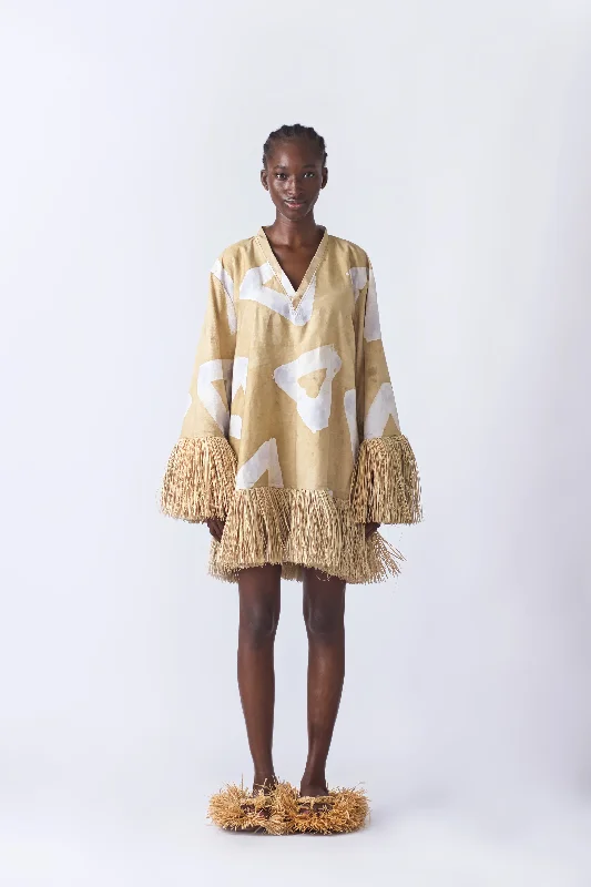 Raffia Doll Mini Dress - Cream Classic Shift Mini Dress