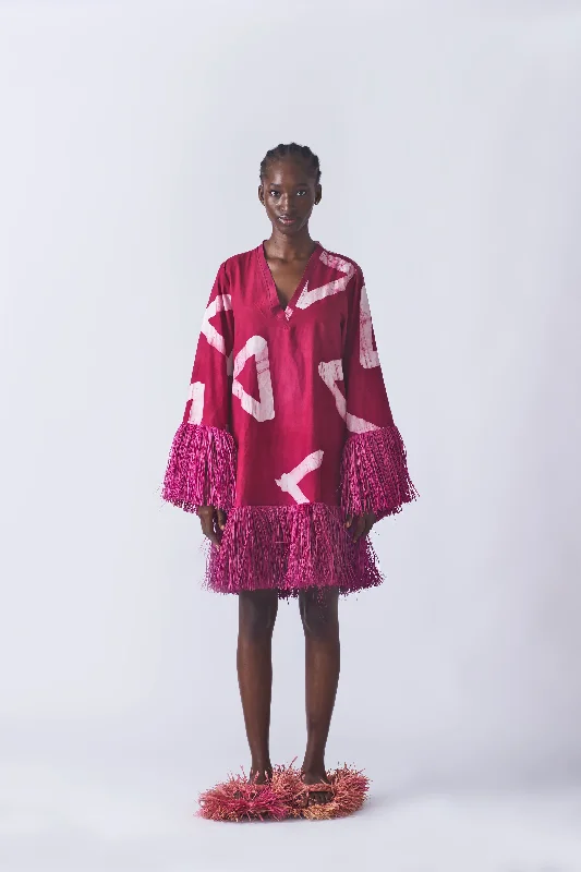 Raffia Doll Mini Dress - Magenta Cozy Wraparound Mini Dress