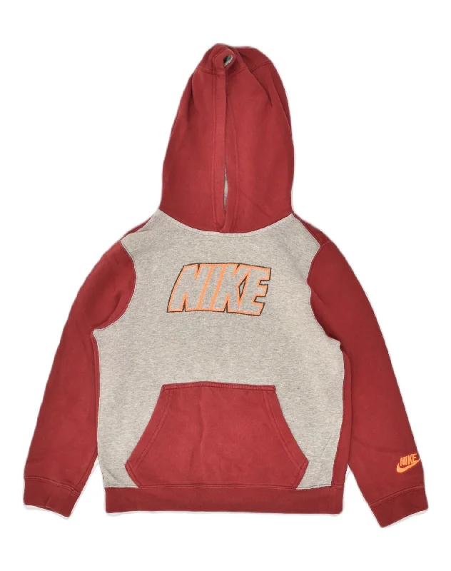 NIKE Womens Graphic Hoodie Jumper UK 8 Small Red Colourblock Cotton Hoodie with Fur Luxurious Winter