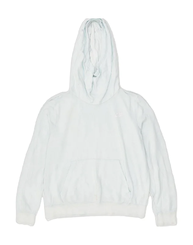 NIKE Womens Hoodie Jumper UK 16 Large Off White Cotton Hoodie with Slit Hem Functional Movement