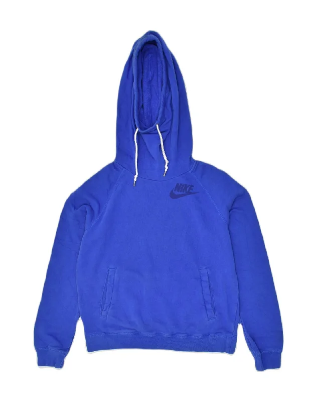 NIKE Womens Hoodie Jumper UK 16 Medium Blue Cotton Hoodie with Velcro Closure Adjustable Secure