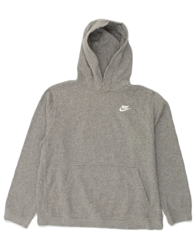NIKE Womens Hoodie Jumper UK 18 XL Grey Cotton Hoodie with Elastic Cuffs Stretchable Comfortable