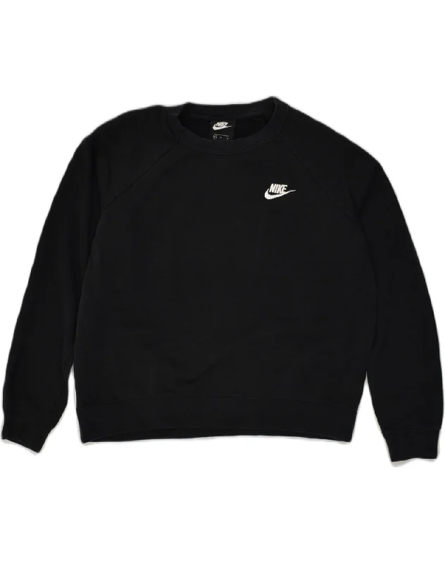 NIKE Womens Sweatshirt Jumper UK 14 Medium Black Cotton Hoodie with Hood Adjustable Protection
